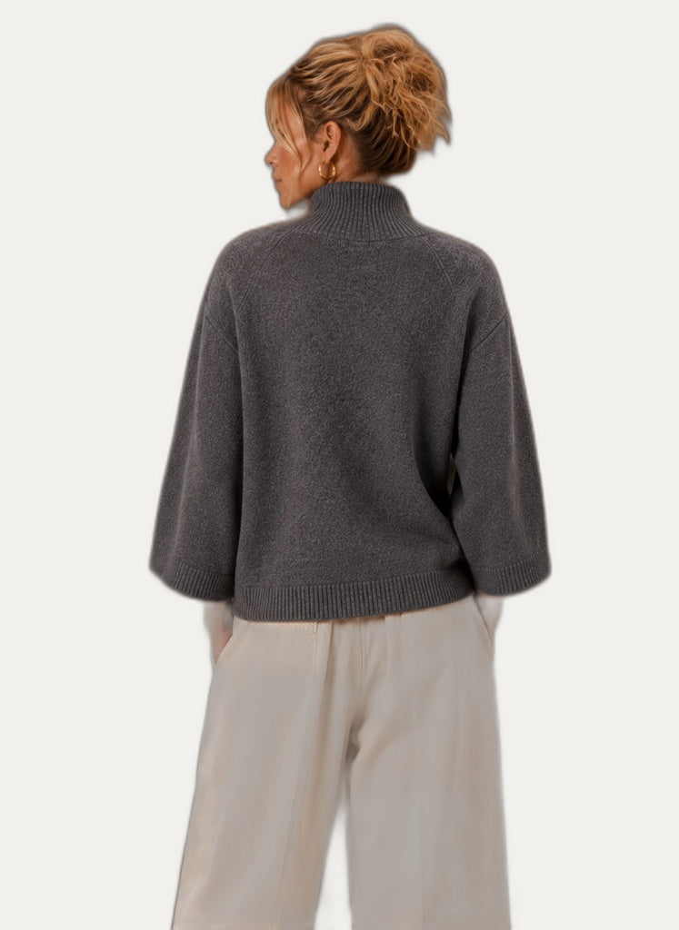 Pull-over en tricot épais pour femme - Col montant décontracté