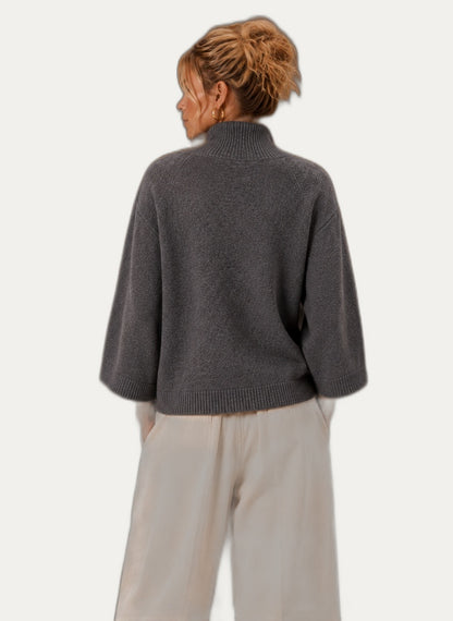 Pull-over en tricot épais pour femme - Col montant décontracté