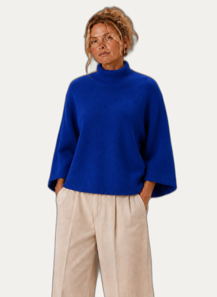 Pull-over en tricot épais pour femme - Col montant décontracté