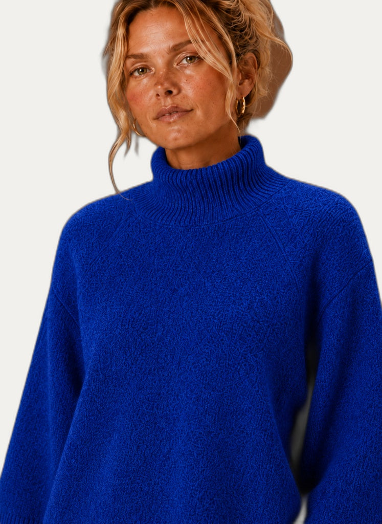 Pull-over en tricot épais pour femme - Col montant décontracté