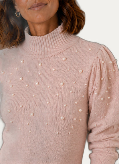 Robe en maille pour femme avec col montant et perles