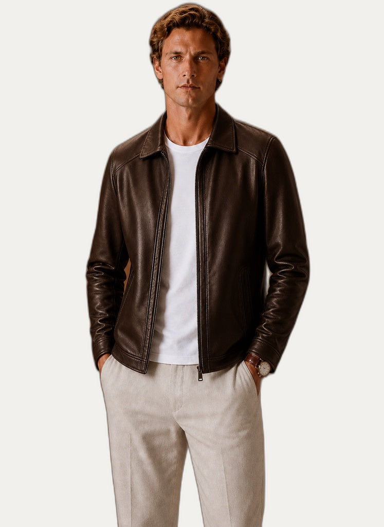 Veste en cuir look classique avec fermeture zip