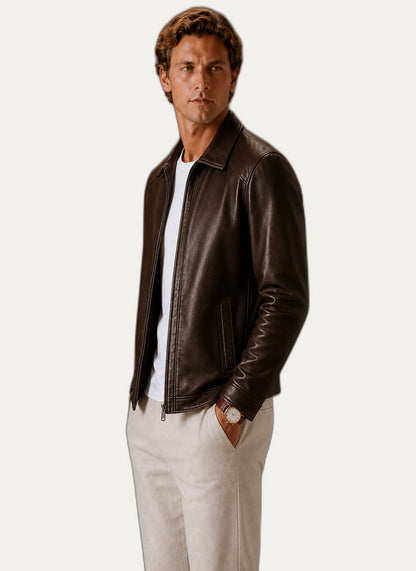Veste en cuir look classique avec fermeture zip