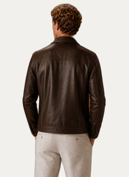 Veste en cuir look classique avec fermeture zip