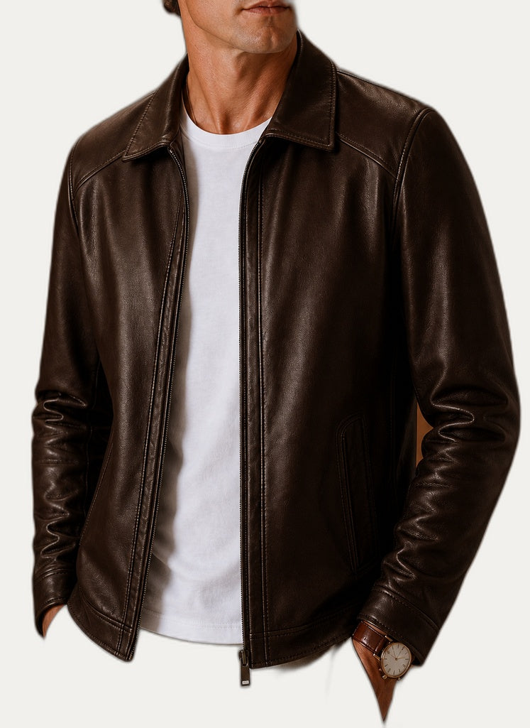 Veste en cuir look classique avec fermeture zip
