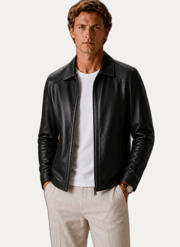 Veste en cuir look classique avec fermeture zip