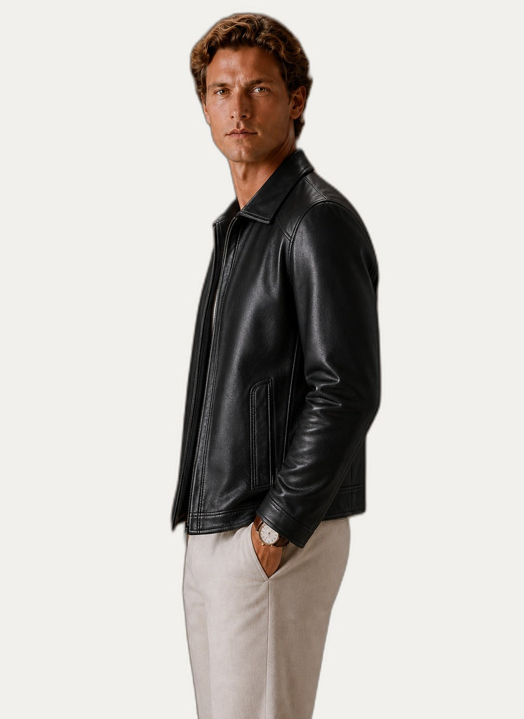 Veste en cuir look classique avec fermeture zip