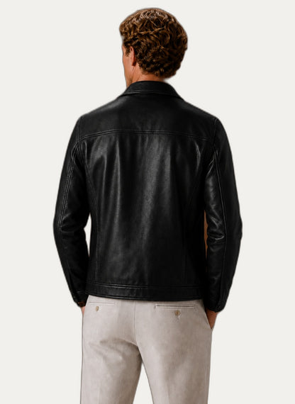 Veste en cuir look classique avec fermeture zip