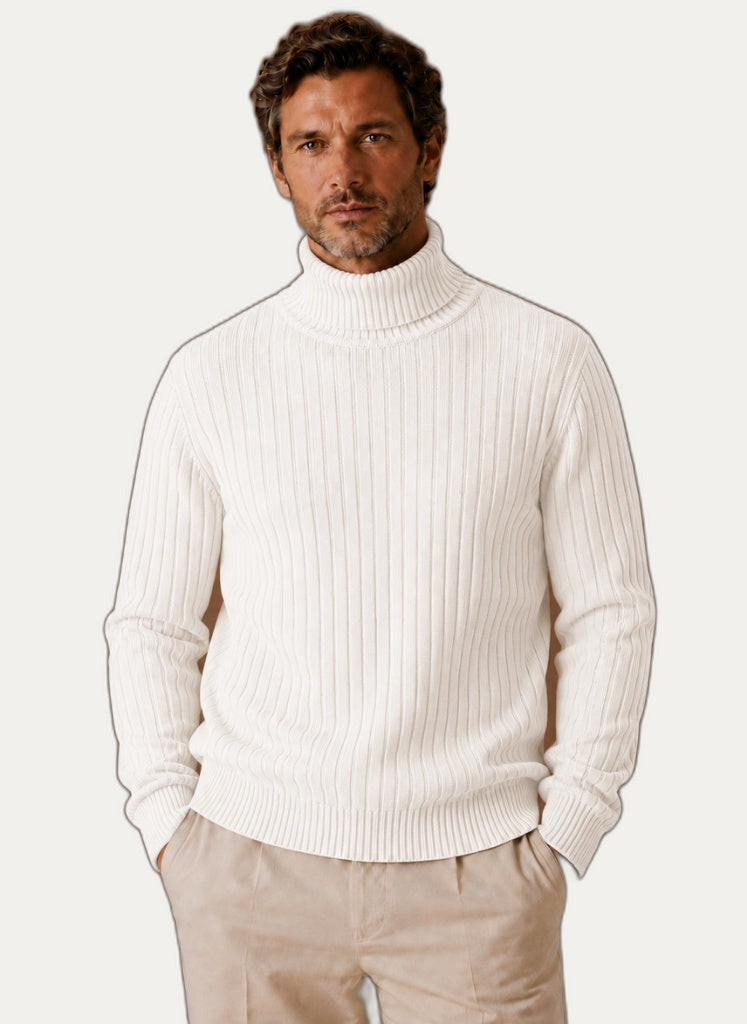 Pull à Col Roulé Côtelé Homme - Coupe Ajustée & Confort Extensible