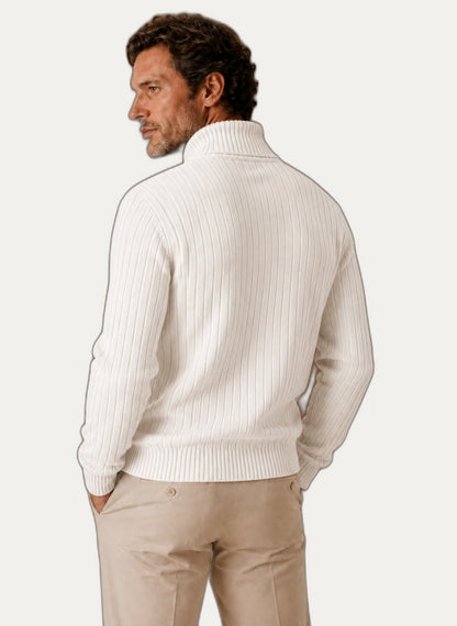 Pull à Col Roulé Côtelé Homme - Coupe Ajustée & Confort Extensible
