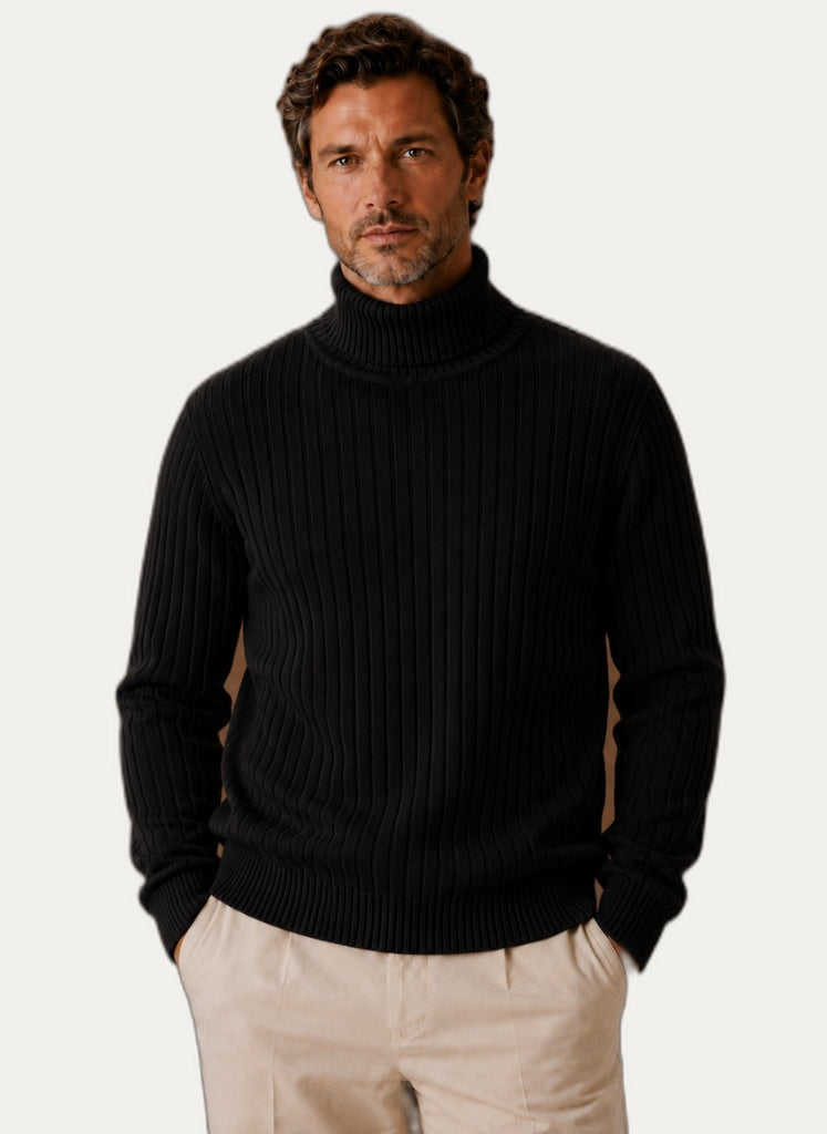 Pull à Col Roulé Côtelé Homme - Coupe Ajustée & Confort Extensible