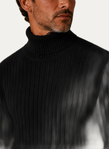 Pull à Col Roulé Côtelé Homme - Coupe Ajustée & Confort Extensible