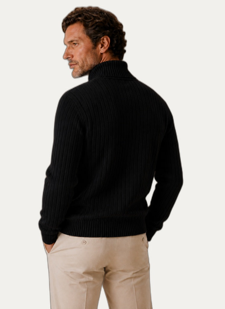 Pull à Col Roulé Côtelé Homme - Coupe Ajustée & Confort Extensible