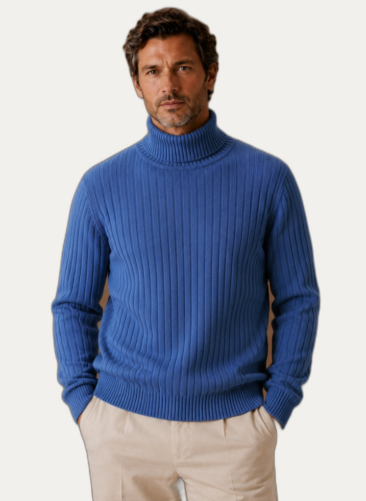 Pull à Col Roulé Côtelé Homme - Coupe Ajustée & Confort Extensible