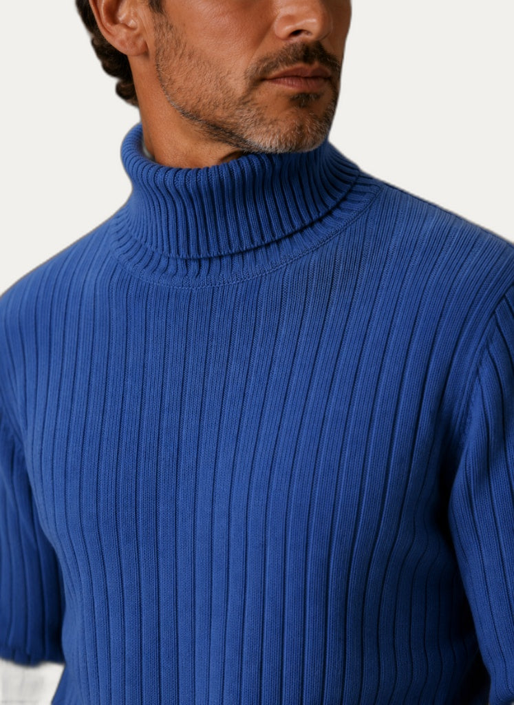 Pull à Col Roulé Côtelé Homme - Coupe Ajustée & Confort Extensible
