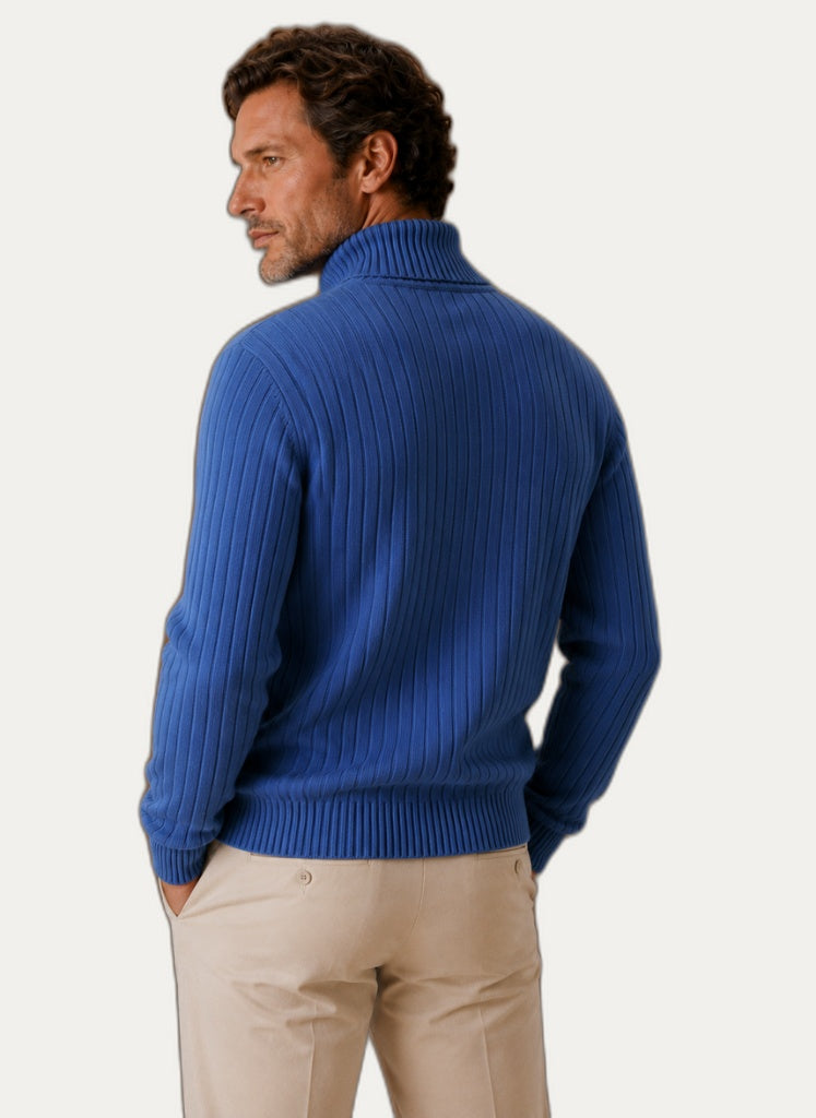 Pull à Col Roulé Côtelé Homme - Coupe Ajustée & Confort Extensible