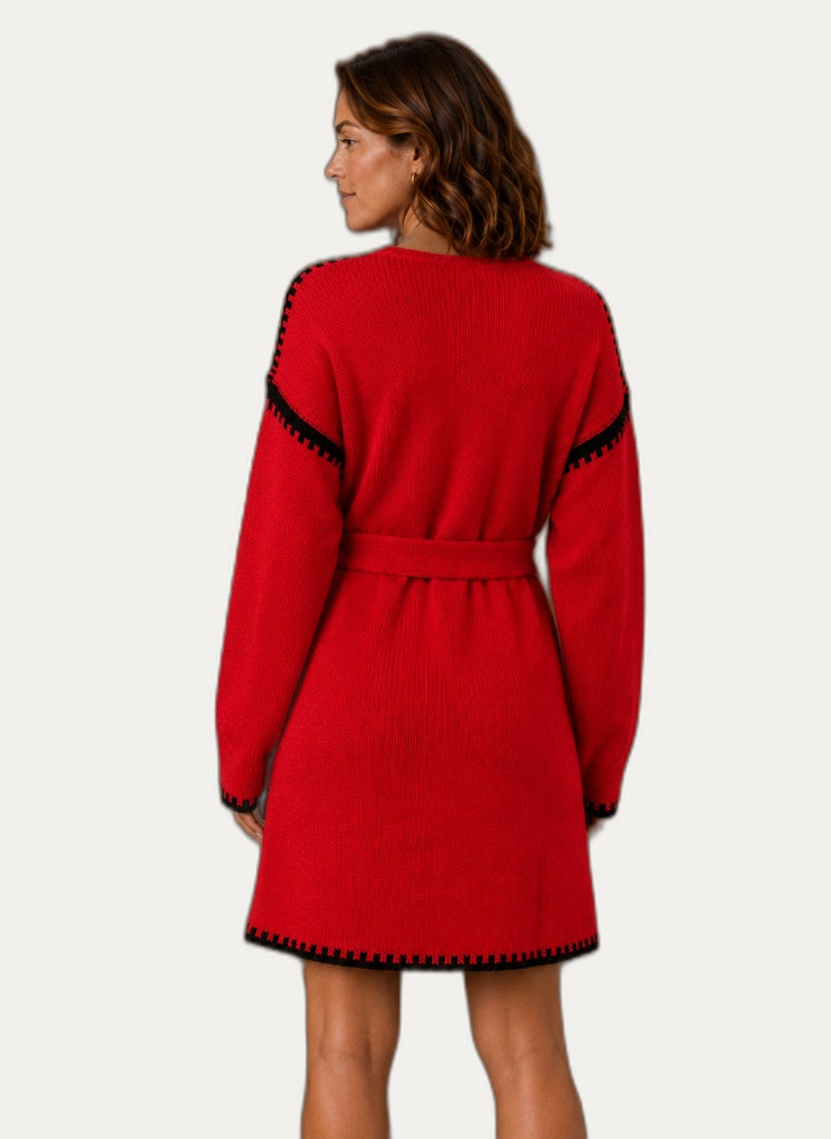 Robe pull en V avec ceinture à la taille - Élégance confortable | Martaline