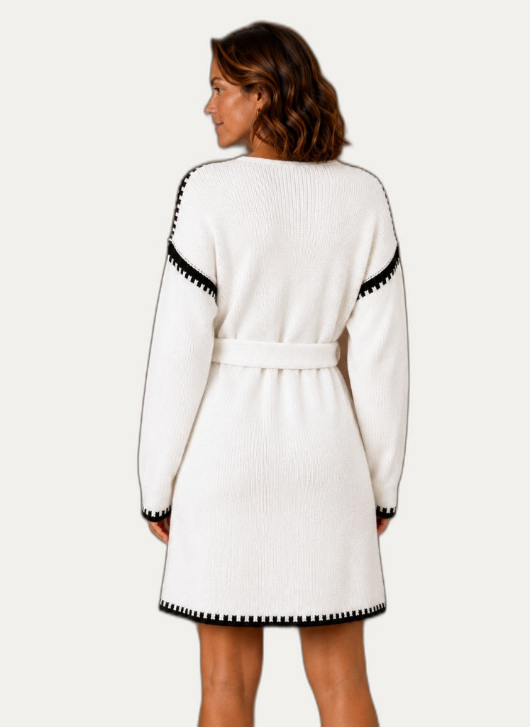 Robe pull en V avec ceinture à la taille - Élégance confortable | Martaline