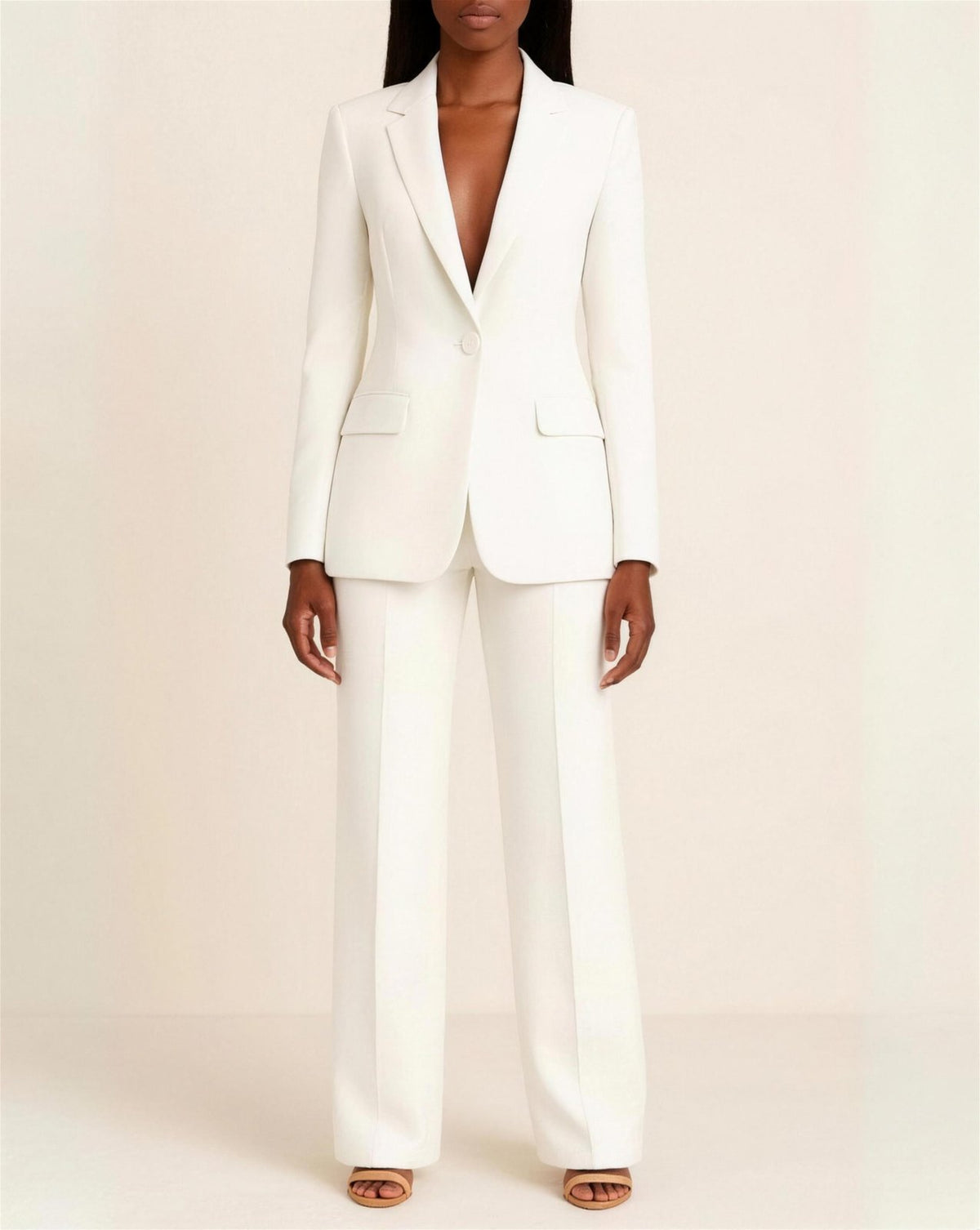 Tailleur Femme 2 Pièces Blazer Cintré & Pantalon Droit, coloris Blanc