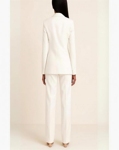 Tailleur Femme 2 Pièces Blazer Cintré & Pantalon Droit, coloris Blanc