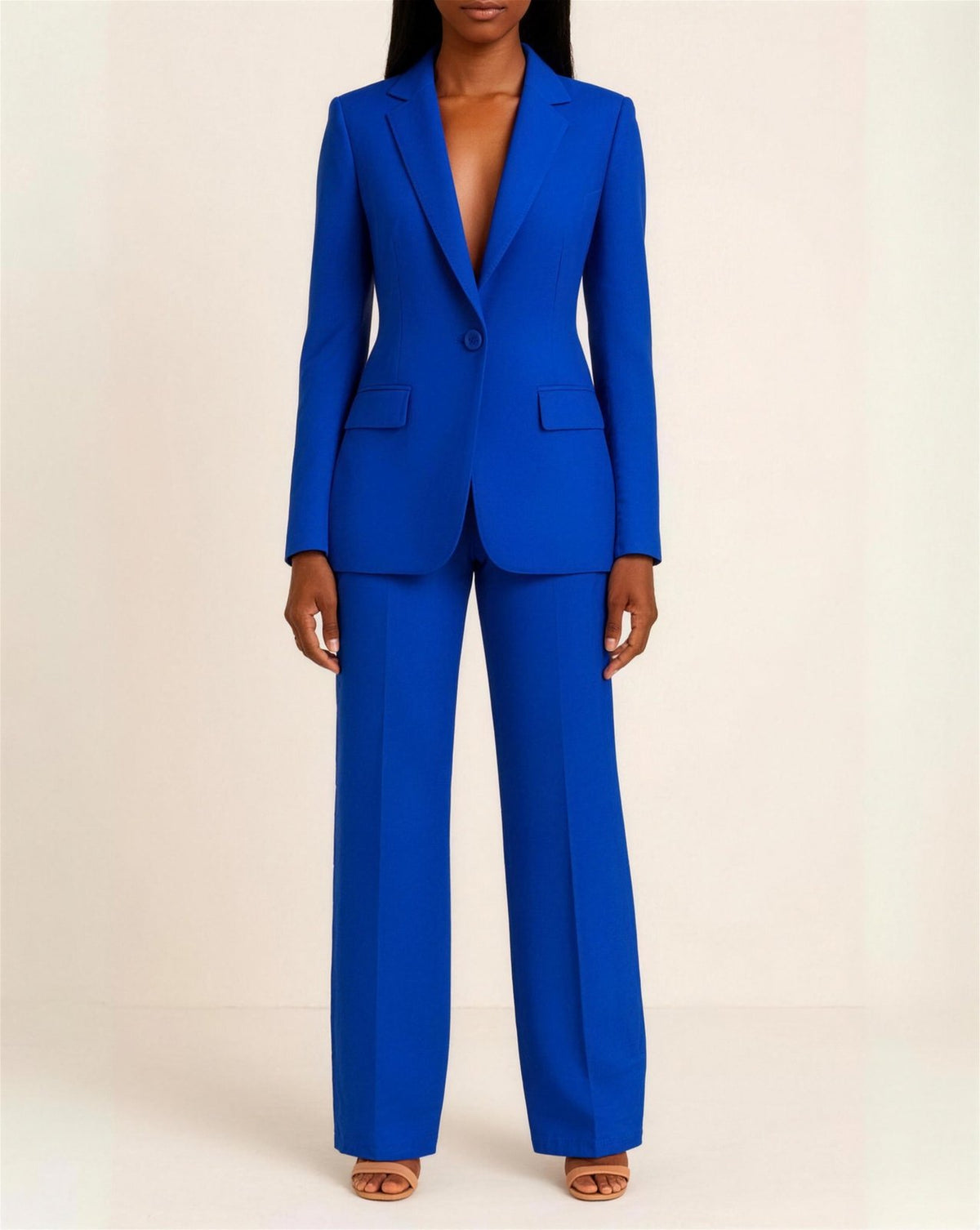 Tailleur Femme 2 Pièces Blazer Cintré & Pantalon Droit, coloris Bleu