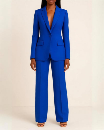 Tailleur Femme 2 Pièces Blazer Cintré & Pantalon Droit, coloris Bleu