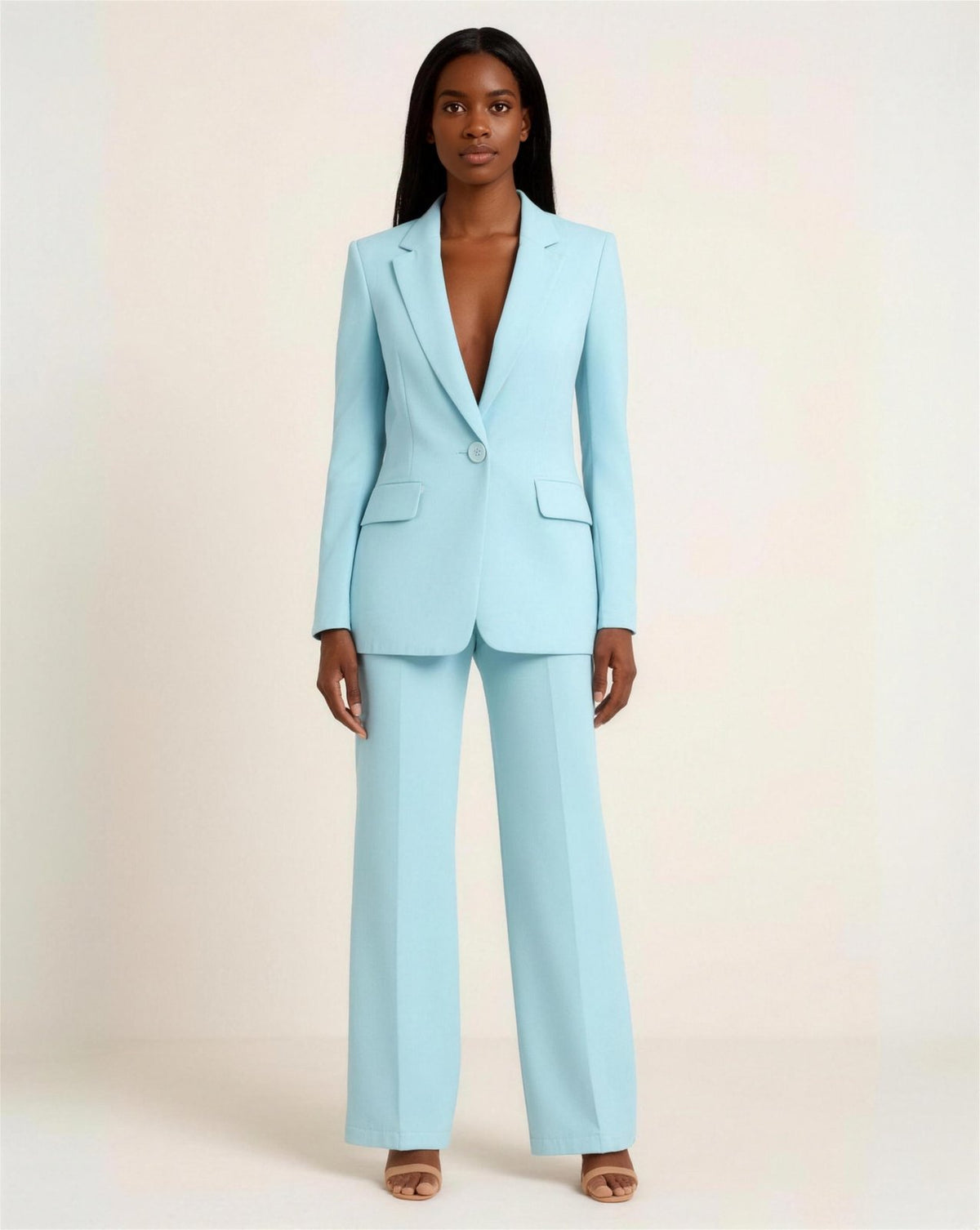 Tailleur Femme 2 Pièces Blazer Cintré & Pantalon Droit, coloris Bleu clair