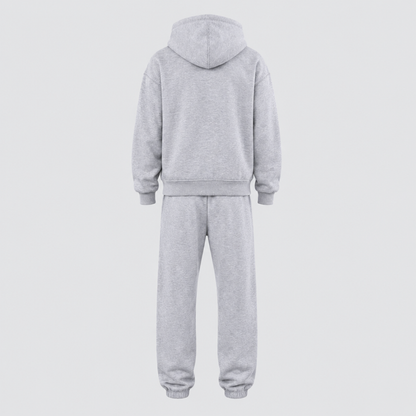 Ensemble hoodie oversize et jogging femme gris clair, vue de dos