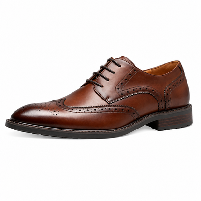 Chaussure derby à bout fleuri, vue arrière montrant le talon et la finition en cuir-aspect