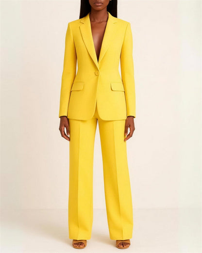 Tailleur Femme 2 Pièces Blazer Cintré & Pantalon Droit, coloris Jaune