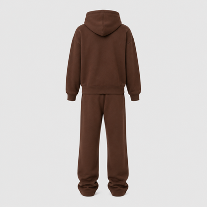 Ensemble hoodie oversize et jogging femme marron, vue de dos