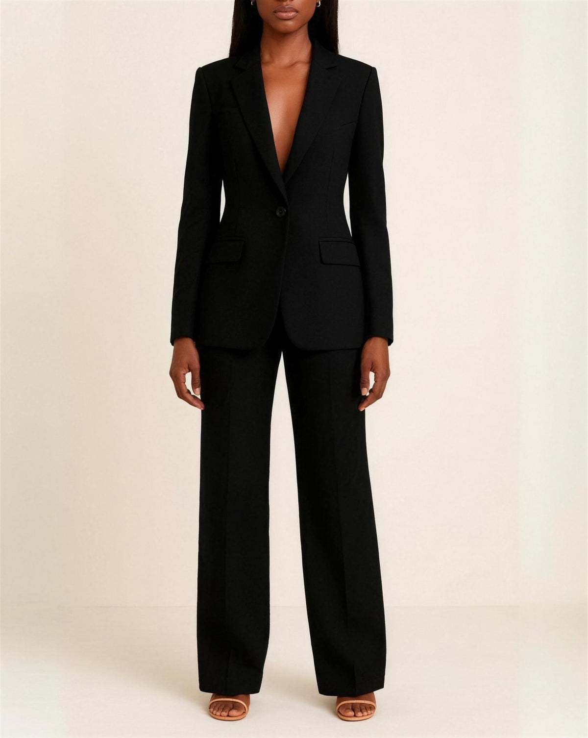 Tailleur Femme 2 Pièces Blazer Cintré & Pantalon Droit, coloris Noir