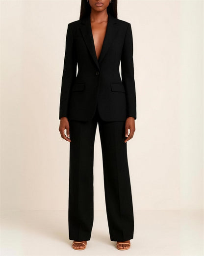 Tailleur Femme 2 Pièces Blazer Cintré & Pantalon Droit, coloris Noir