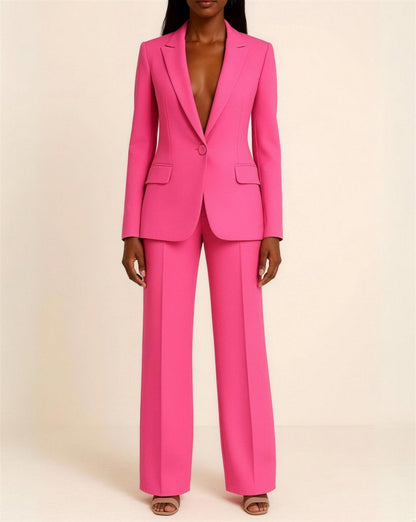 Tailleur Femme 2 Pièces Blazer Cintré & Pantalon Droit, coloris Rose
