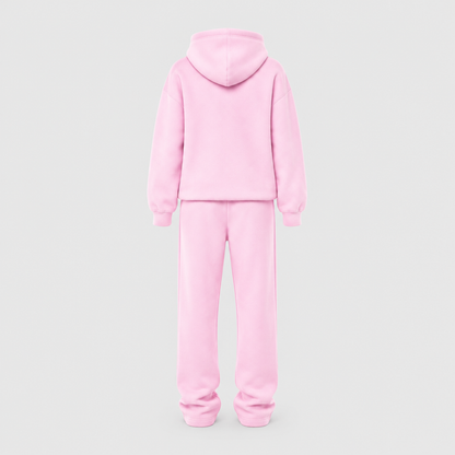 Ensemble hoodie oversize et jogging femme rose clair, vue de dos