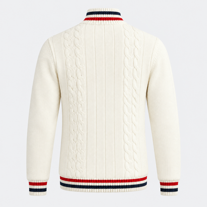 Pull homme marin blanc à demi-zip, vue de dos