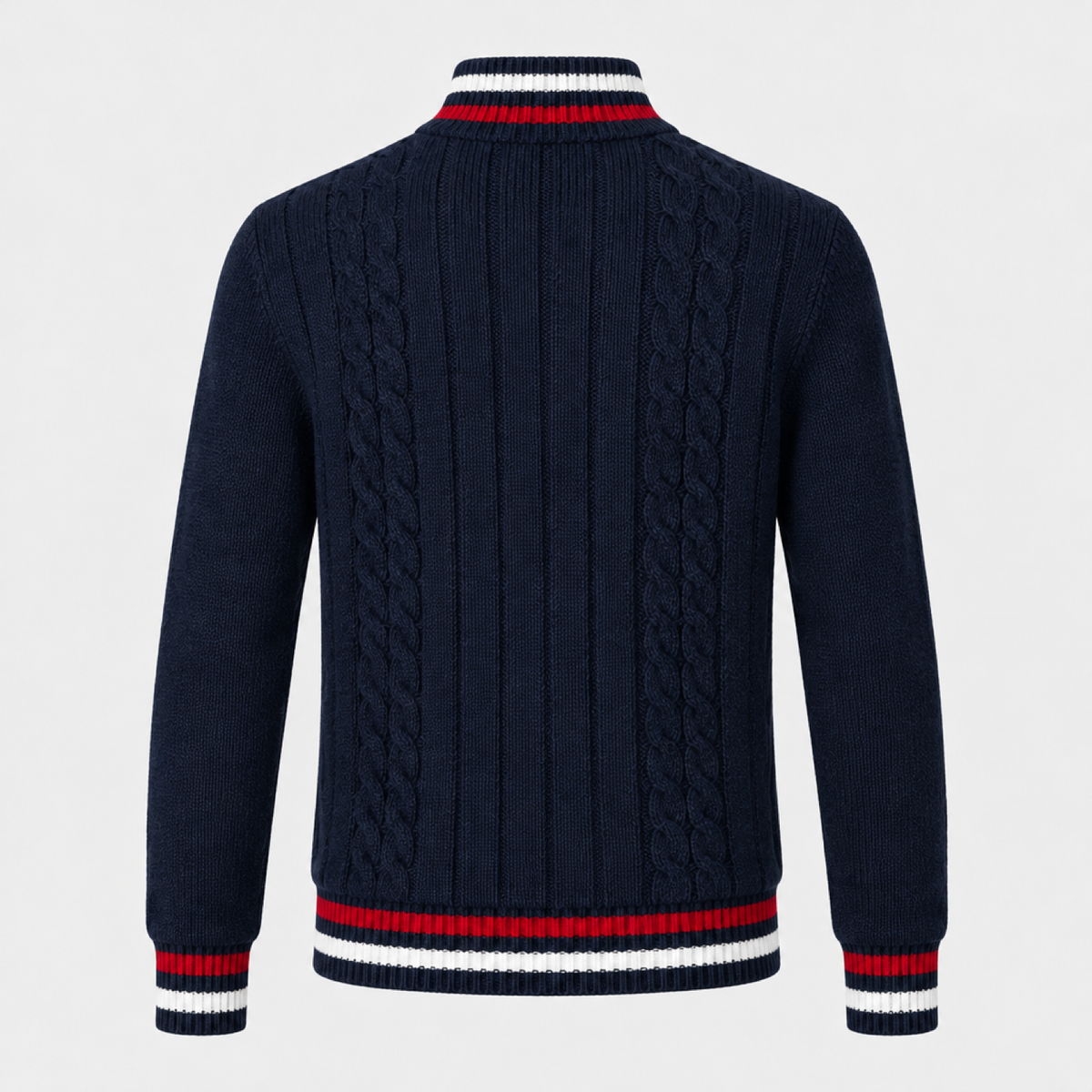 Pull homme marin bleu marine à demi-zip, vue de dos