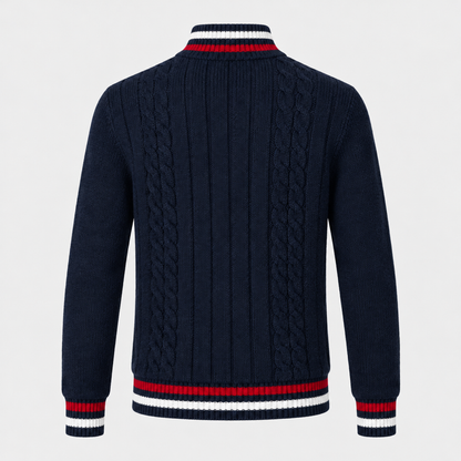 Pull homme marin bleu marine à demi-zip, vue de dos