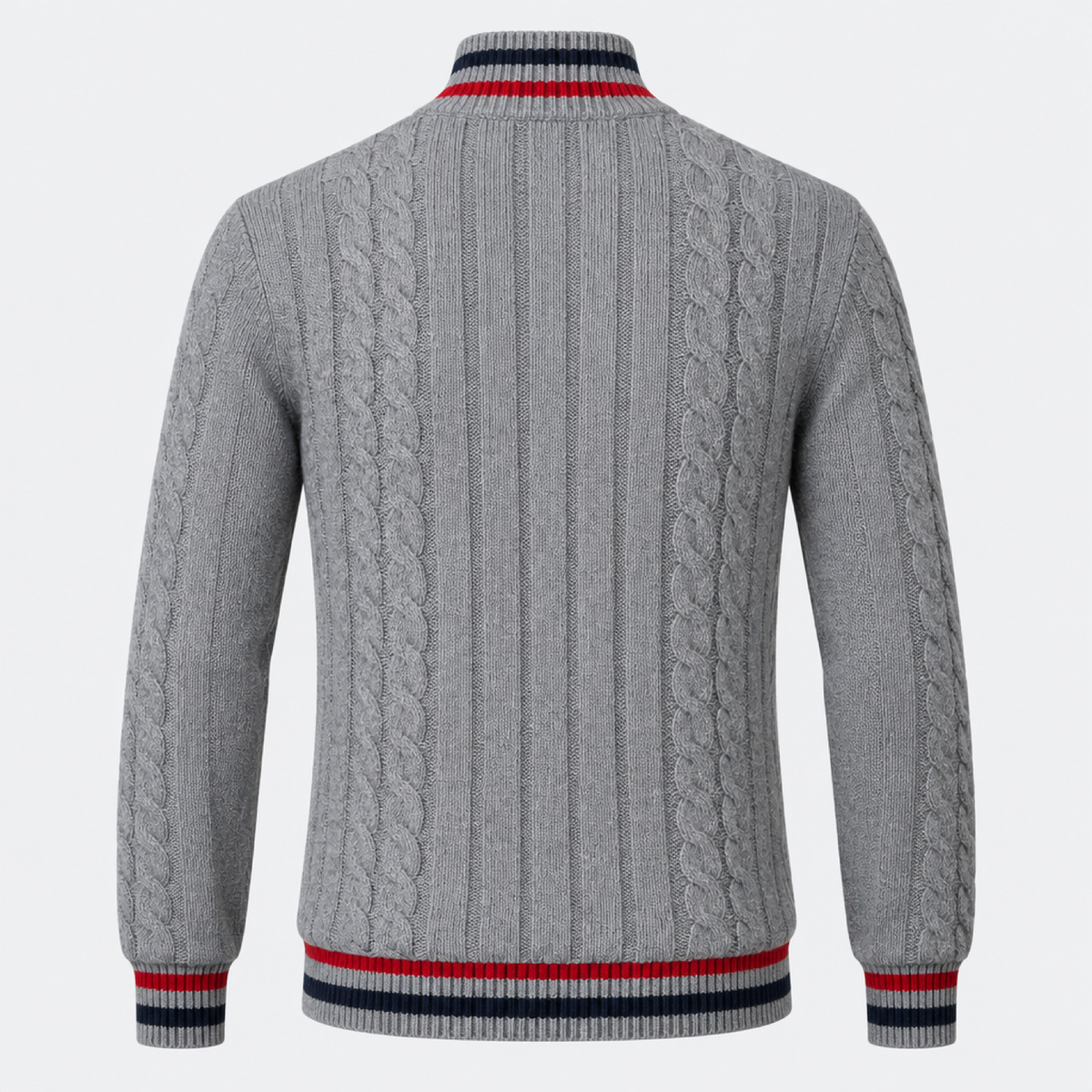 Pull homme marin gris à demi-zip, vue de dos