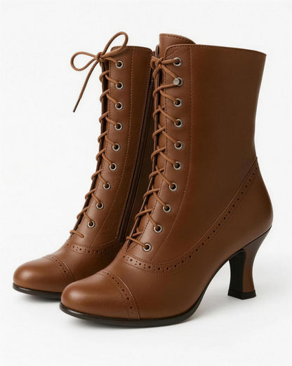 Bottines Rétro à Lacets pour Femme, coloris Marron