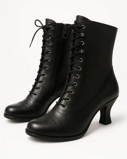 Bottines Rétro à Lacets pour Femme, coloris Noir