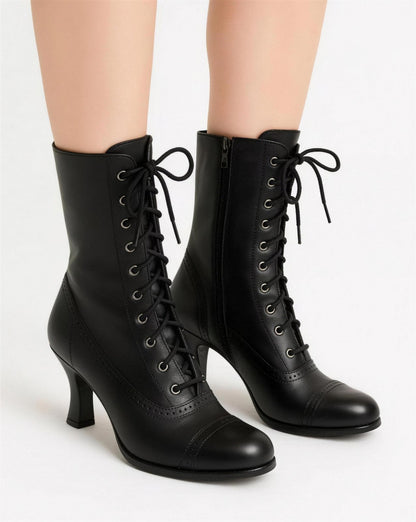 Bottines Rétro à Lacets pour Femme, coloris Noir
