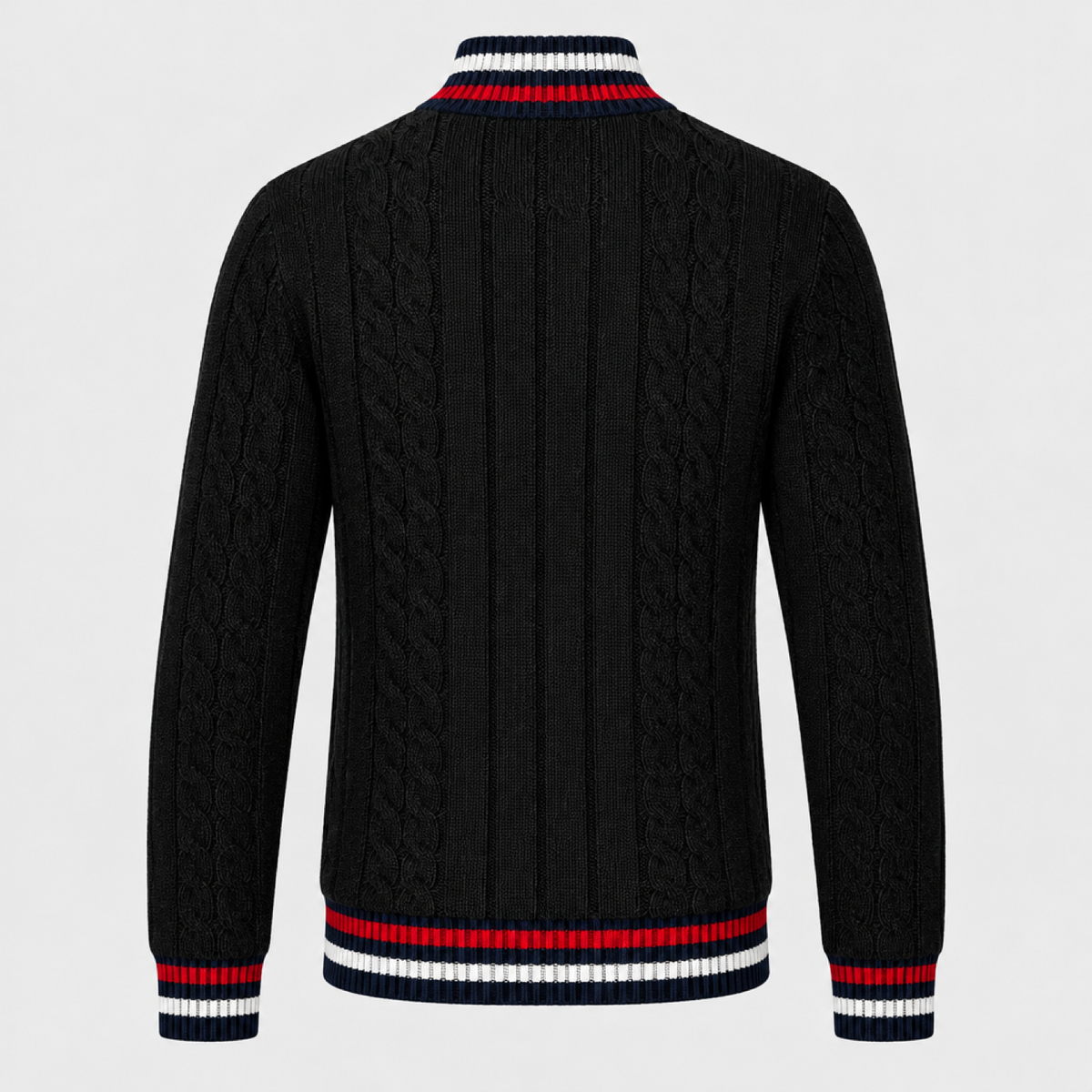 Pull homme marin noir à demi-zip, vue de dos