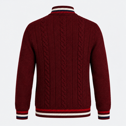 Pull homme marin rouge foncé à demi-zip, vue de dos