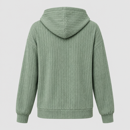 Hoodie femme à capuche et poche kangourou vert, vue de dos