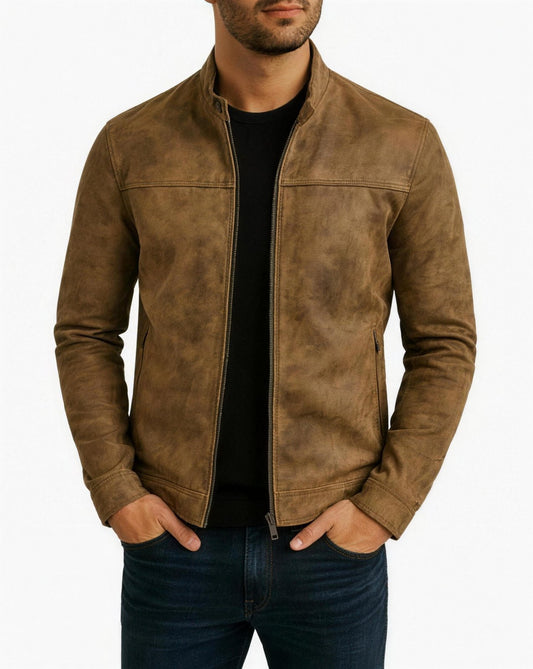 Veste Homme Élégante – Design Aspect Cuir, coloris Marron