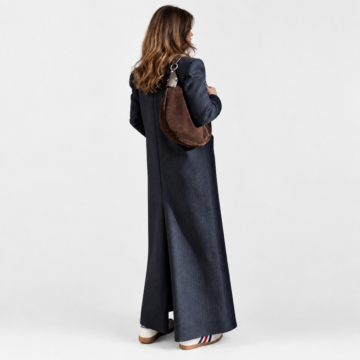 Manteau femme bleu marine à double boutonnage, vue d'ensemble