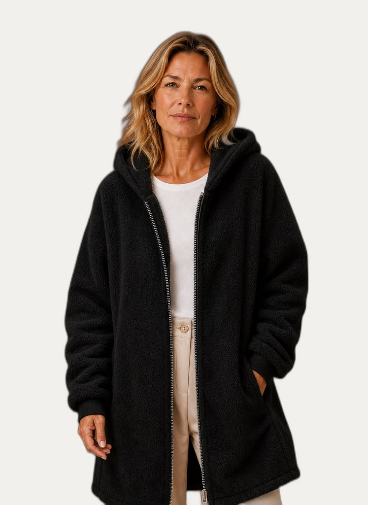 Veste hivernale en fleece pour femme avec capuchon