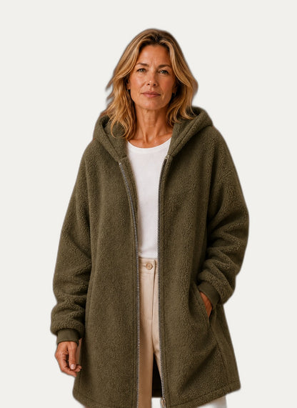 Veste hivernale en fleece pour femme avec capuchon