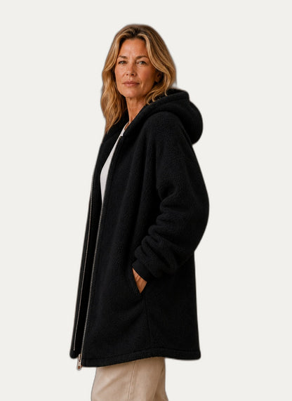 Veste hivernale en fleece pour femme avec capuchon